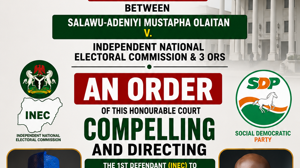 AN extract from the Federal High Court Judgment of the Federal High Court   affirming Alhaji Shehu Musa Gabam as National Chairman and Uchechukwu Chukwuma As the Acting National Secretary of Social Democratic Party,SDP